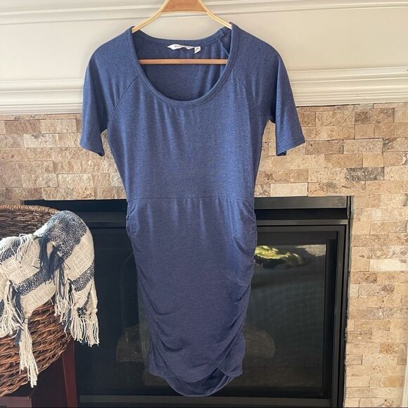 Athleta Seeker Ruched Bodycon Tee Dress Blue XS - Picture 2 of 3